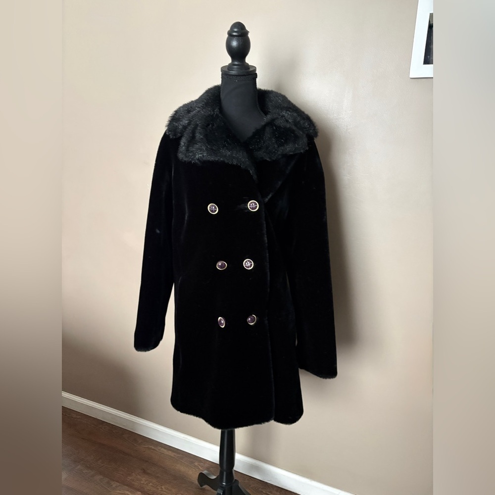 70s vintage Borgazia plush black seal faux fur coat Glam penny lane mob wife EUC